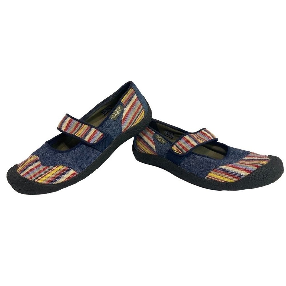 KEEN Midnight Navy Harvest Mary Jane Slip On Shoes Denim Stripes US Womens 8.5